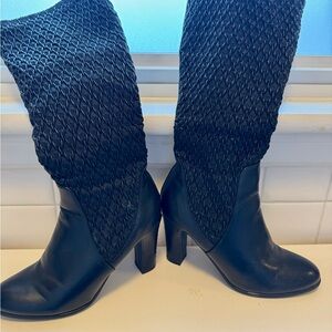 Olian Black Over-the-Knee Knit Shaft Block Heel Boots
